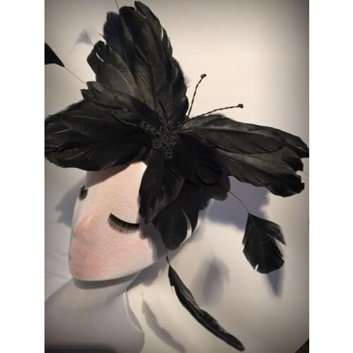 Creative Black Feather Butterfly Headdress Halloween Carnival Stage Catwalk Hair Accessories Photography Performance Headwear