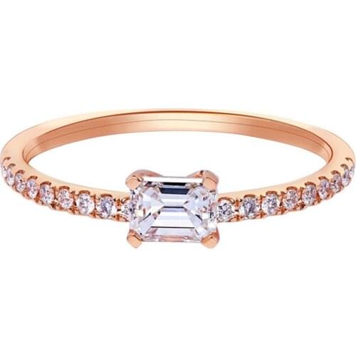 Hot Sale 100% 925 Sterling Silver Emerald Cut Created Moissanite Wedding Engagement Simple Rose Gold Ring Fine Jewelry Gifts