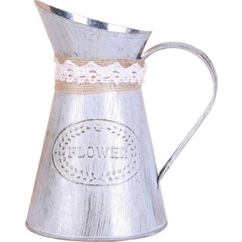 B0KB Country Primitive Mini Jug Vase Milk Can with Tied and Linen, Chic Rustic Flower