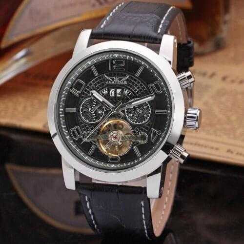 Jaragar Fashion Mens Mechanical Watch Tourbillon Automatic Calendar Bussiness Leather relogio masculino reloj hombre Sport