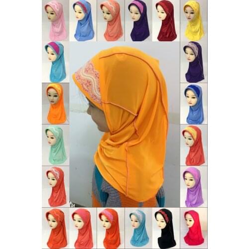 Fashion Girls Children Kids Hijab Lace Islamic Scarf Arab Shawls Turban Headwear Bandanas Neck Cover Assorted Colors