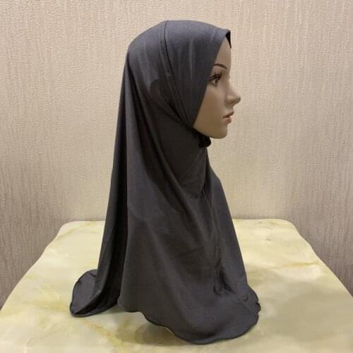 H120 big girls plain hijab hats muslim scarf islamic headscarf hat amira pull on headwrap beautiful 10 years girl scarf