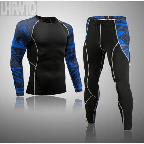 Mens clothing compression men t-shirt + leggings rashgard kit long sleeves top for fitness man tracksuit thermal underwear sets