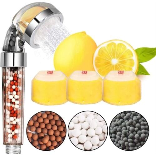 Lemon Aroma Bathroom Shower Head Handheld Ionic Mineral Beads SPA Shower High Pressure Saving Water Vitamin C Filter Showerhead