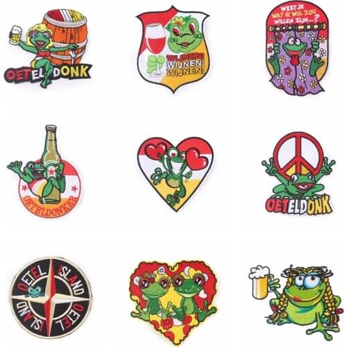 Frog Patches Iron On Patch For Clothes Stickers Stripe Badge Backpack T-Shirt Dutch Carnival Embroidered Patches Sewing On Patch