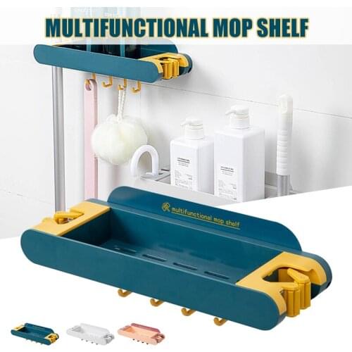Mop Hook Non-Perforated Wall Hanging With Storage Shelving Convenient For Home Kitchen Bathroom D1
