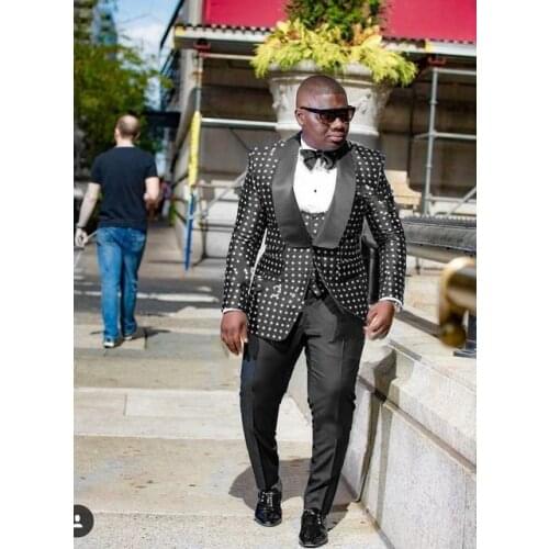 Newest One Button Black Polka Dot Groom Tuxedos Shawl Lapel Groomsmen Mens Wedding Prom Suits (Jacket+Pants+Vest+Tie) NO:152