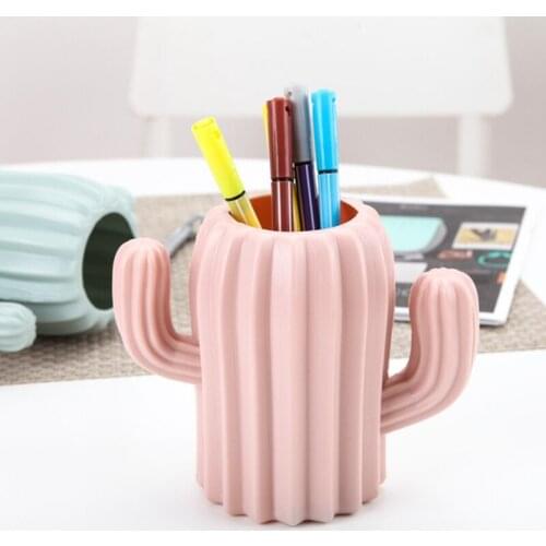 New Creative Cactus Shaped Pen Holder Student Stationery Desktop Container Multifunction Storage Box PE Pen Container
