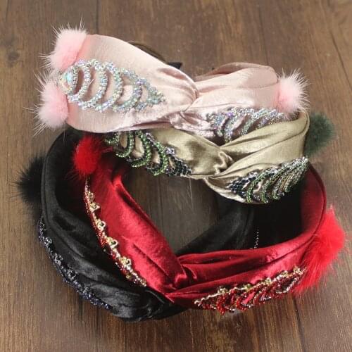 Rhinestone Red AB Crystal Cloth Hairband New Fashion Personality Idyllic Headband Bowknot Dance Party Travel Hair Accessories