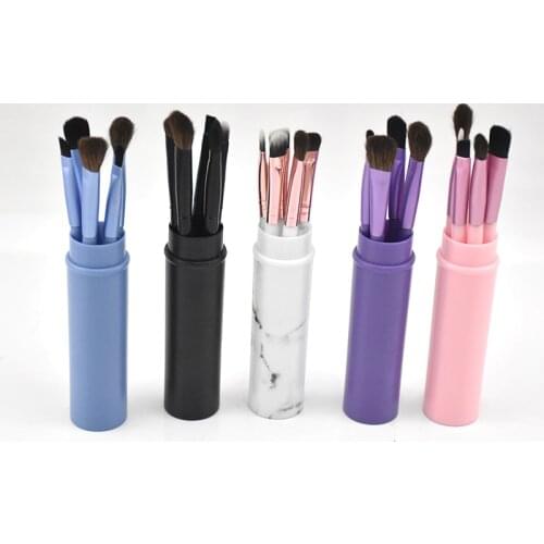 Portable 5 Pony Hair Eyeshadow Set Brushes, Round Bucket Animal Hair Makeup Brush Set, Makeup Gift