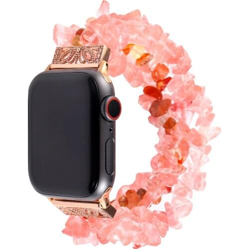 Watchband Stone Bead Metal Buckle Belt Stylish Watch Strap for Apple Watch SE Series 6 5 4 3 2Band 44mm 40mm 42mm 38mm Wristband