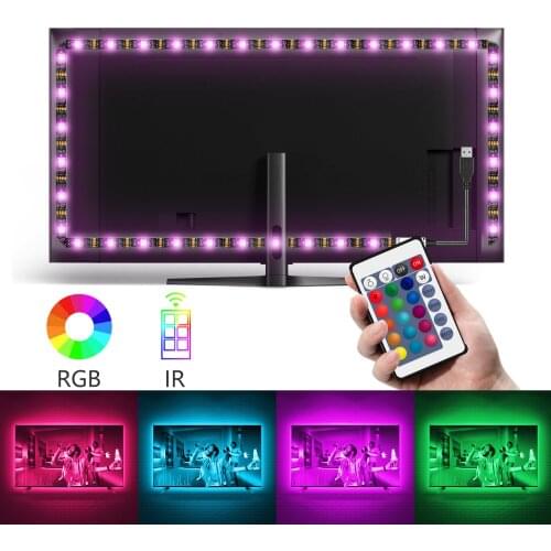 RGB LED Tape USB 5050 SMD 5V Flexible 2M Strip TV Backlight Hidden Light Design 24-Key Remote Control Bedroom Decoration