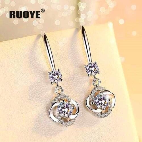 Luxury White Blue Pink Crystal 925 Sterling Silver Flower Earring For Women Silver Jewelry New 2020