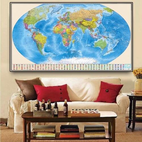 The Russian World Political Map Vintage Non-woven Canvas Painting Wall Art Poster Living Room Home Decoration School Supplies