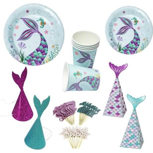Mermaid Party Decoration Supplies Disposable Tableware Set Mermaid Balloon Banner Birthday Wedding Party Girl Favor Decoration