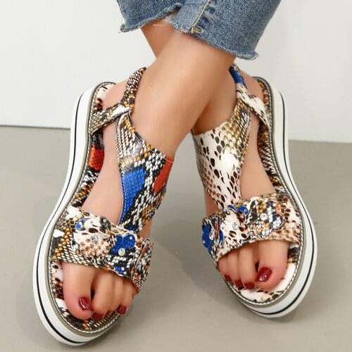 Women Floral Serpentine Elastic Band Sandals Female Summer Fashion New Platform Flat Ladies Casual Comfort Shoes Plus Size