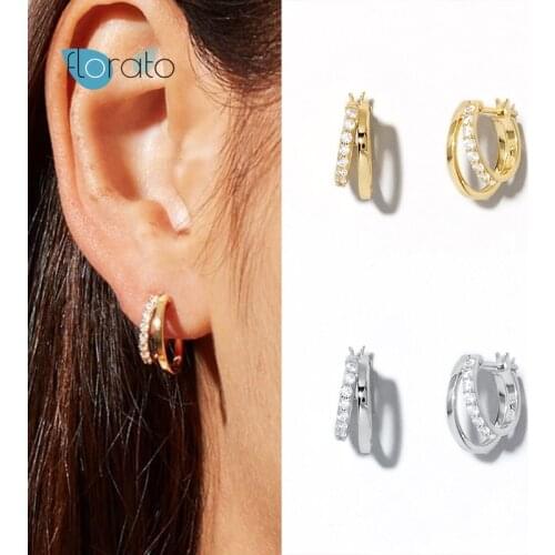 925 Silver Ear Buckle Two Circle Pave Hoops Women Fashion Fine Jewelry 2021 Crystal Zircon Wedding Engagement Party Accessories