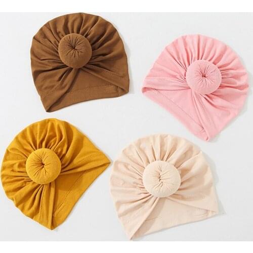 India Beanie Hat Newborn Baby Turban Round Ball Head Wrap Cotton Blend Hair Cap Children Girl Boy Goods Hair Accessories