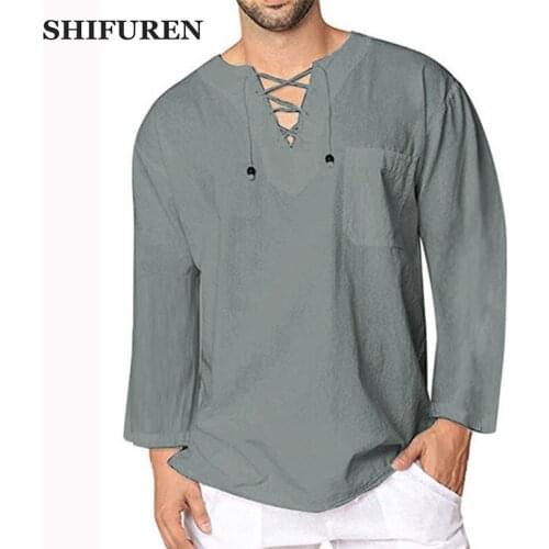 SHIFUREN 2020 New Men Cotton Linen Shirts Long Sleeve Loose Retro Blouse Tops Soft Breathable Streetwear camisas hombre M-XXXL