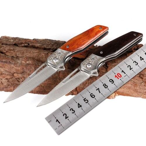 Camping survival outdoor folding knife flower acid branch wooden handle D2 steel portable Paring Knives damascus chef knife