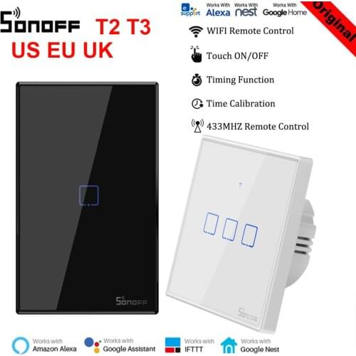 Sonoff T2/T3 Smart Wifi Light Switch Panel Wall Interruptor 1/2/3 Gang 86/120 Type US/EU/UK Standard Work with Alexa Google Home
