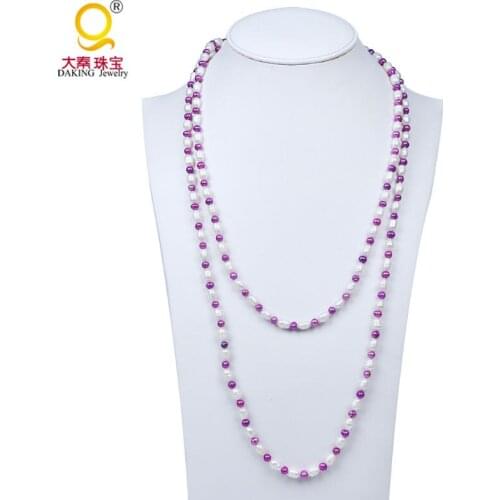 Traditional strand pearl necklace two color selected long freshwater pearl bead necklace knotted beaded necklace