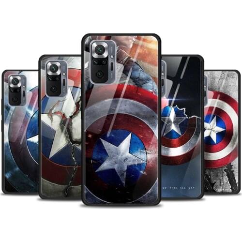 Avengers Shield Marvel for Xiaomi Redmi Note 10 Pro Max 10S 9T 9S 9 8T 8 7 Pro 5G Luxury Tempered Glass Phone Case Cover