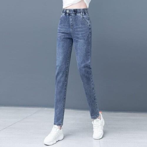 Womens Clothing Stretch Waist Jeans Women Autumn 2021 New Slim And Thin Stretch Casual Jeans