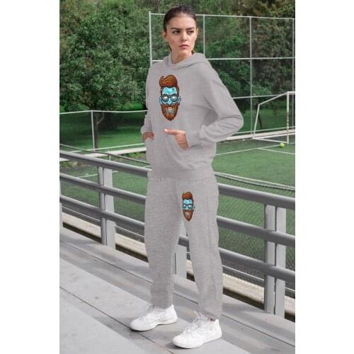 Angemiel Wear Entel Glasses Zombie Women Tracksuit Set Gray Hooded Sweatshirt Gray Sweatpants