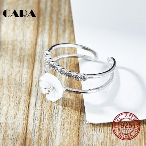 CARA Fashion Women Ring Double Circle Shell flower Shape Finger Rings Zircon stones Jewelry rings for Ladies free size CARA0076