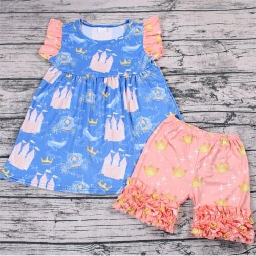 2020 summer clothing boutique children clothing cartoon top icing ruffle shorts baby girl summer outfit baby boutique clothes