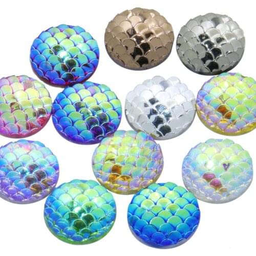 30pcs 12mm Fish Scale Resin AB Colorful Round Cabochon&Dome Cover Pendant Cameo Settings,Diy Accessories
