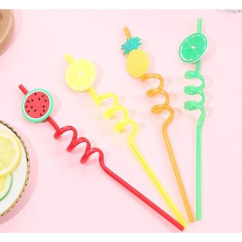 4pcs Reusable PVC Drinking Straws Cute Fruit Straws Hawaii Party Table Decor