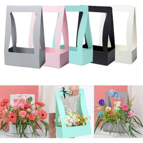 5pcs Portable Flower Packing Box Foldable Waterproof Florist Fresh Flower Carrier Bag Rose Bouquet Basket Party Wedding Gift Box