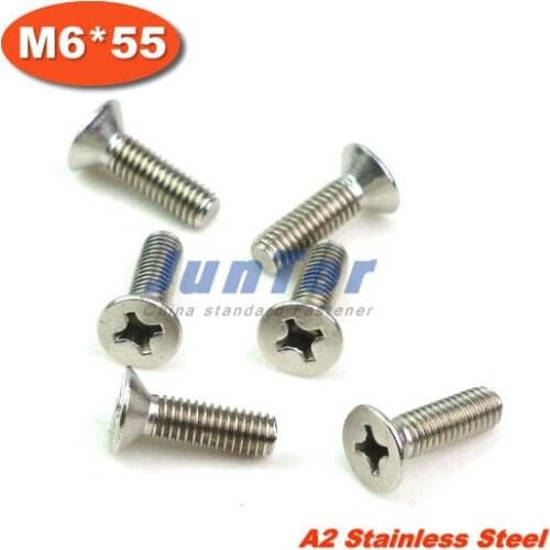 50pcs/lot DIN965 M6*55 Stainless Steel A2 Machine Phillips Flat Head (Cross recessed countersunk head screws) Screw