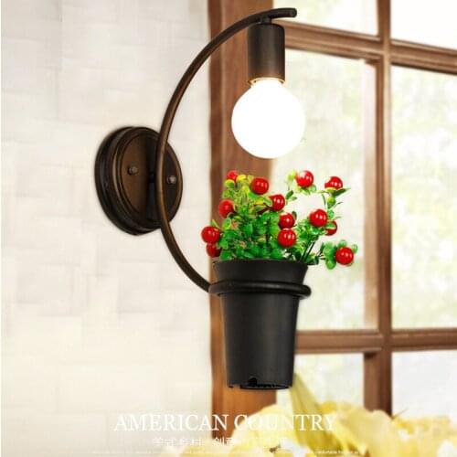 American restaurant plant flowerpot wall lamp modern simple coffee room bedroom iron wall lamp decoration wall lamp