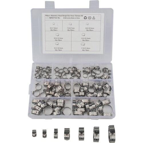Car Single Ear O-Clips Stainless Steel Pipe Fuel Air Pipe Clamp 6.0-21.0mm 130pcs