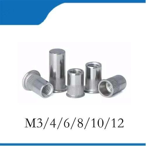 Free shipping M3 M4 M5 M6 Color Zine Plated Iron Fe Carbon Steel Flat Head Insert Nutsert Rivnut Knurled Blind Pull Rivet Nut