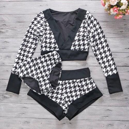 2021 New Women Long Sleeve Plaid Bikini Swimwear High Waist Bathing Suit Summer Sexy Swimming Beach Wear Swimsuit Ladies Biquini