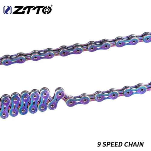 ZTTO 9 Speed Chain 9s Colorful MTB bike Road Bicycle 9 speed Durable Missing link Rainbow Chains EL SLR for Mountain Road Bike