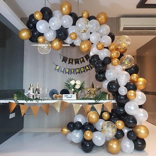Black Latex Balloon Garland Arch Kit DIY Metallic Confetti Balloons Pearl White Anniversary Graduation Birthday Party Decoration