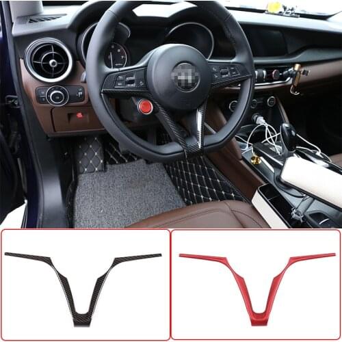Red Carbon Fiber Style ABS For Alfa Romeo Stelvio Giulia 2017-2019 Car Steering Wheel V Shape Decoration Frame Trim Accessories