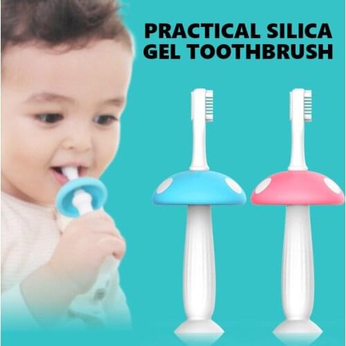 Dropshipping Baby Training Mushroom Toothbrush 2 Heads Silica Gel Kids Anti-swallow Tooth Brushes Newborn Dental Care