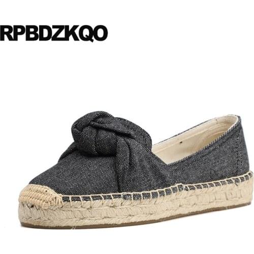 Jeans Espadrilles Retro Striped Slip On Women Breathable Black And White Blue Ladies Denim Shoes Old Peking Cloth Bow Hemp Flats