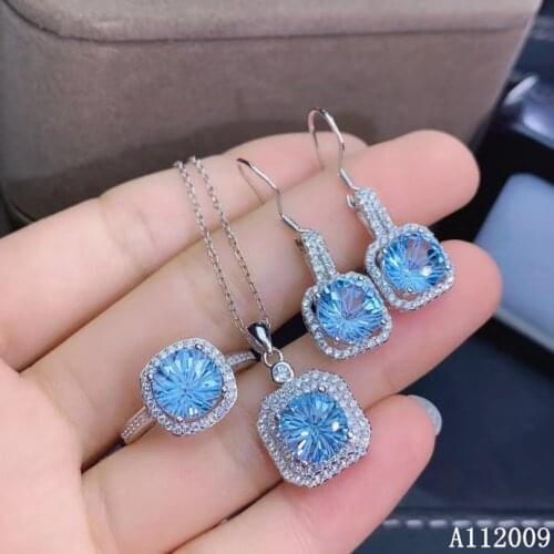 KJJEAXCMY fine jewelry 925 sterling silver natural blue topaz earrings ring necklace luxury new ladies suit support test