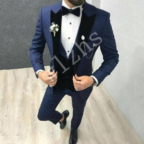 Handsome Groomsmen Wool blend Groom Tuxedos Mens Wedding Dress Man Jacket Blazer Prom Dinner (Jacket+Pants+Tie+Vest) A101