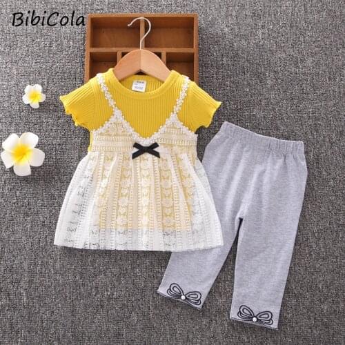 Summer Baby Girl Clothes Set Bow Short Sleeve Shirt +Shorts 2pcs Suits Clothes For Newborn 1-5Years 2021 New Childrens Suits