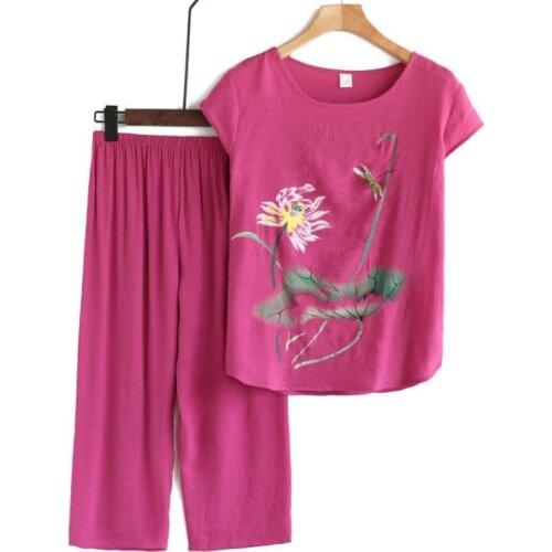 Summer Pajamas Plus Size 4XL Casual Women 2PCS Pajama Set Cotton Linen Pijamas Suit Ladies Sleepwear Pyjamas Home Clothes