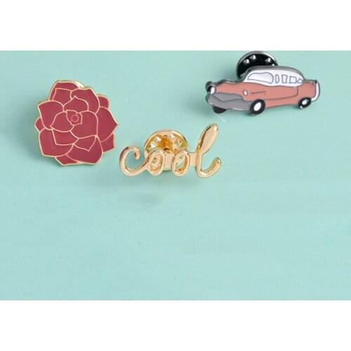 COOL Red Flower Car Brooch Bag Clothes Backpack Lapel Enamel Pin Badges Cartoon Jewelry Gift For Friend Women Accessories