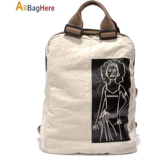 Fashion Cotton Urban Backpack Women Men Printed Shoulder School Bags For Teenager 14 Inch Computer Travel Casual Solid Rucksacks